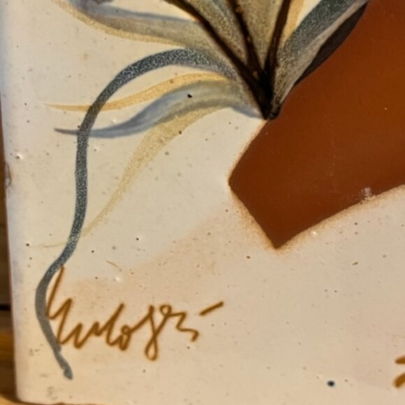 Vtg 1985 artist signed ceramic art tile abstract fish Luis Soares Portugal *READ - Picture 4 of 10